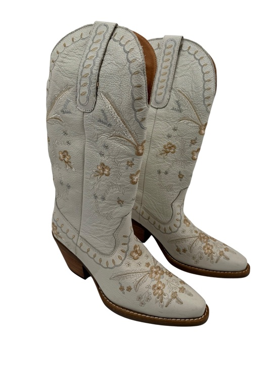 dingo Shoes - Dingo Wedding White Leather Floral Embroidered Cowboy Boots 6.5